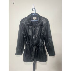 Jacqueline Ferrar Genuine Lambskin Belted Leather Black Jacket Sz Medium